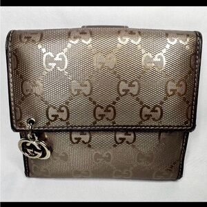 Gucci Metallic GG Logo Coated Canvas/Leather Compact Wallet w/COA